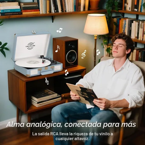 Vista 8 de VINYLS LINK Reproductor de discos de vinilo Bluetooth, tocadiscos de 3 velocidades con altavoces estéreo integrados, tocadiscos portátil de maleta