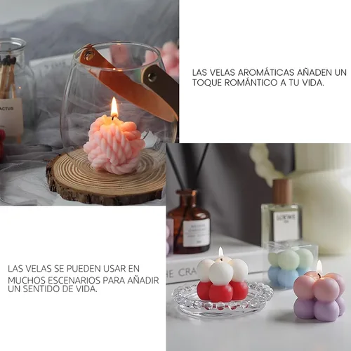 Vista 6 de EuTengHao Juego de moldes de vela de silicona para hacer velas con mechas de vela, molde de silicona 3D para cera de soja, jabón, pasteles, postres