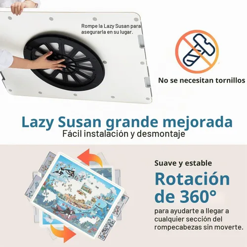 Vista 5 de Playboda - Tabla de rompecabezas giratoria de plástico de 1500 piezas con cajones y cubierta, mesa portátil de rompecabezas de 35 x 27 pulgadas