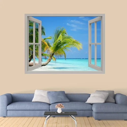 Vista 34 de IDEA4WALL Adhesivo mural removible para pared, arena blanca tropical, playa, orilla, palmera, naturaleza, desierto, fotografía, arte moderno