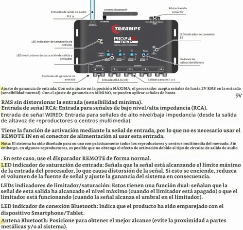 Vista 11 de Taramps Pro 2.4 BT Bluetooth DSP Crossover Full, procesador de señal digital, ecualizador de audio para automóvil con aplicación, ganancia de hasta