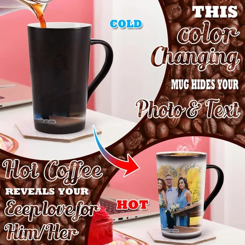 Vista 2 de Taza personalizada, tazas personalizadas que cambian de color, con collage de 1 imágenes, taza de café mágica con foto, imagen, nombre, texto