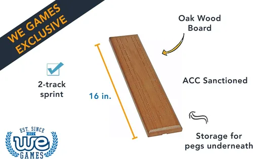 Vista 2 de WE Games Competition Cribbage Set - Tablero de 2 pistas de madera de roble macizo con clavijas de metal