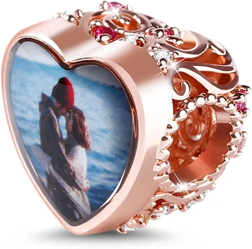 Vista 8 de Gnoce Custom Photo Charms Bead Heart Shaped Sterling Silver Personalized Charm With Cz fit Bracelet Necklace For Women Family Memorial Girls