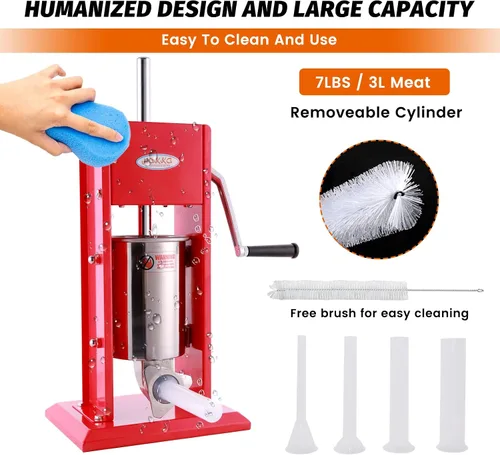 Vista 5 de Hakka - Máquina de salchichas vertical de acero inoxidable (7 libras/3 litros (CV-3))