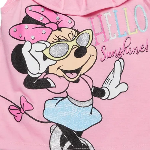 Vista 13 de Disney Minnie Mouse - Conjunto de camiseta floral arcoíris y pantalones cortos de cambray, tallas de bebé a niño grande (12 meses - 14-16)