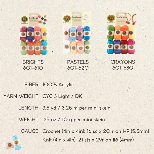 Vista 6 de Lion Brand Yarn Paquete de hilo BonBons Brights