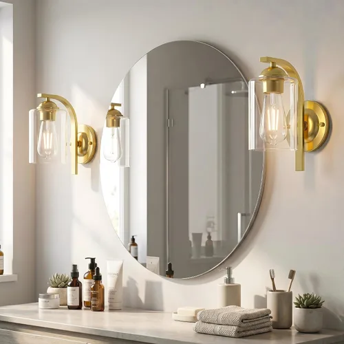 Vista 2 de Phaosio Apliques de pared dorados para baño, lámparas modernas de tocador