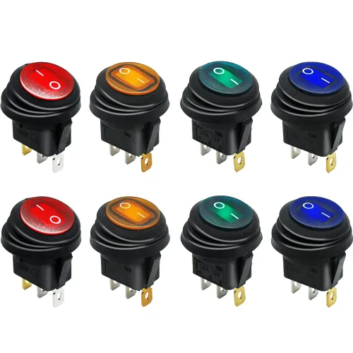 Vista 17 de mxuteuk 5 unids Snap-in AC110/120V Interruptor basculante redondo iluminado Interruptor de alimentación de palanca de barco Luz roja SPST ON-Off 3