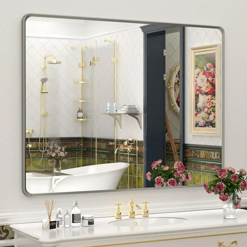 Vista 58 de OKPAL - Espejo de tocador de baño de 20x24 pulgadas con marco de metal cepillado en bronce, espejo de baño con marco de metal cepillado en bronce