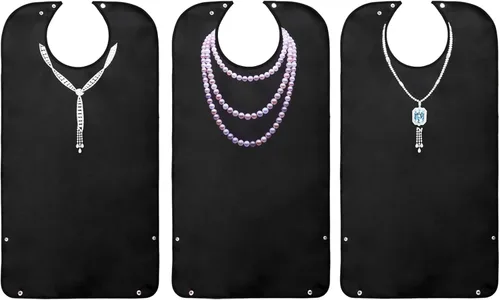 Vista 2 de Kingrol Baberos para adultos para mujer, protector de ropa impermeable con atrapa migas, ajustable, lavable, reutilizable, juego de 3, elegante