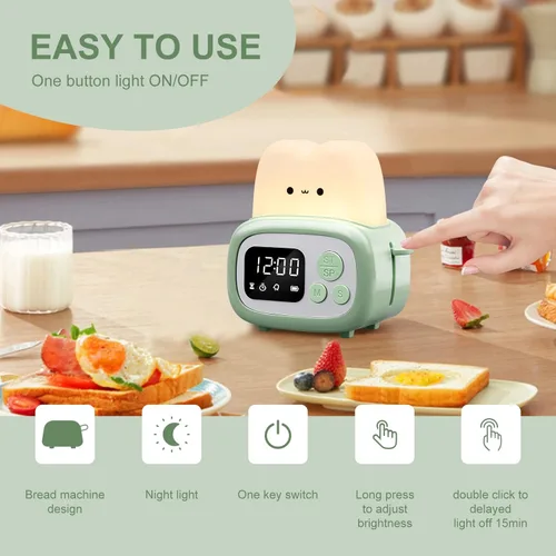 Vista 2 de QANYI Lámpara Reloj Temporizador Pequeña Tostadora, Linda Luz Nocturna con Herramienta de Gestión del Tiempo y Reloj de Mesa con Alarma