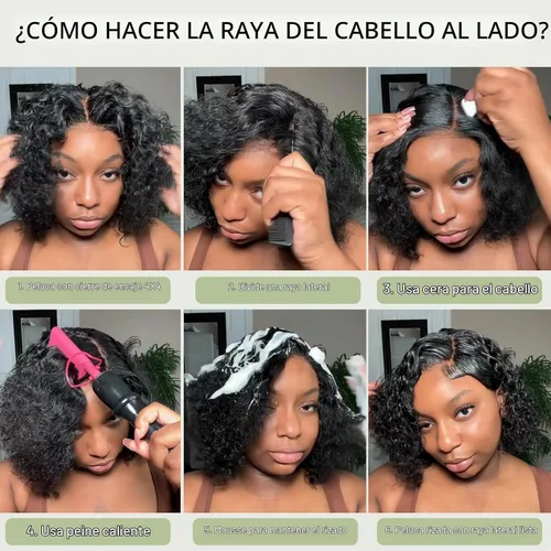 Vista 6 de Pelucas de cabello humano sin pegamento predepiladas precortadas Bob rizado corto con encaje frontal para mujeres negras, cierre de encaje 4x4