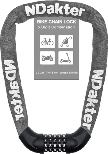 Vista 31 de NDakter Cerradura de cadena para bicicleta, combinación de 5 dígitos, resistente, antirrobo, cerradura de bicicleta de seguridad