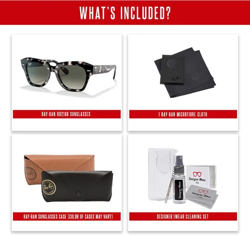 Vista 5 de Ray-Ban State Street RB2186 - Lentes de sol cuadrados para hombre y mujer + paquete con kit de gafas de diseñador iWear