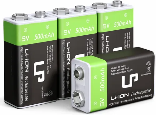 Vista 9 de LP Paquete de baterías recargables de 9V, paquete de 2 unidades, 800mAh de iones de litio, 9 voltios, batería USB con puerto de carga Micro USB