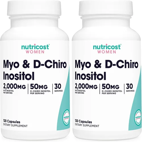 Vista 9 de Nutricost Myo Inositol y D-Chiro Inositol para mujeres 2000mg, 120 cápsulas, 2000mg Myo y 50mg D-Chiro por porción, 30 porciones, apto