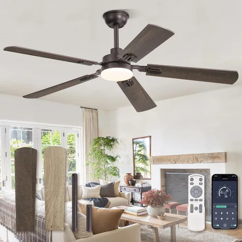 Vista 15 de ZMISHIBO Ventiladores de techo de 44 pulgadas con luces, ventilador de techo moderno negro con control remoto, ventilador de techo