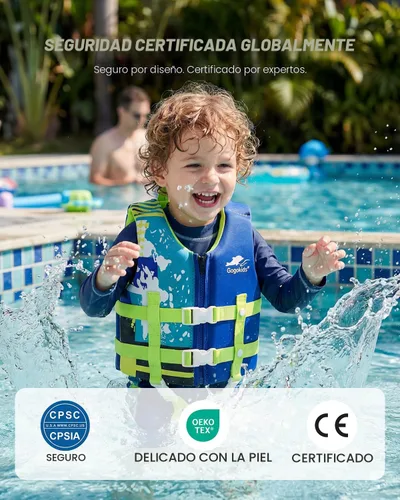 Vista 2 de Gogokids Chaleco de natación para niños pequeños, chaleco de natación de alta calidad para niños de 30-40-50-60-70-80 libras, flotadores para niños