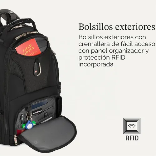 Vista 4 de SwissGear, Travel Gear 1900, Scansmart TSA, mochila para computadora portátil., talla única , Negro