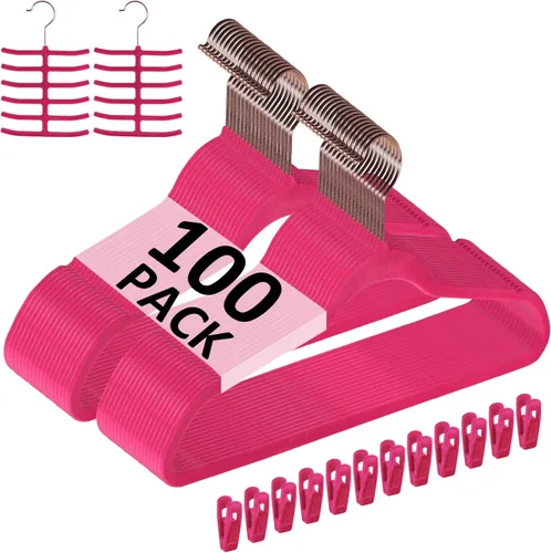 Vista 24 de VECELO Perchas de Terciopelo Premium para Ropa de Servicio Pesado (Paquete de 25) - Antideslizantes y que Ahorran Espacio con 6 Clips para Dedos