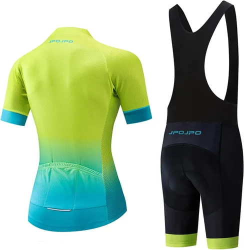 Vista 2 de Conjunto de jersey de ciclismo para mujer, pantalones cortos con peto, ropa de bicicleta de verano