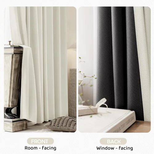 Vista 5 de Cortinas de lino 100% opacas de 63 pulgadas de largo, 2 paneles para dormitorio, sala de estar, lino crema texturizado, oscurecimiento