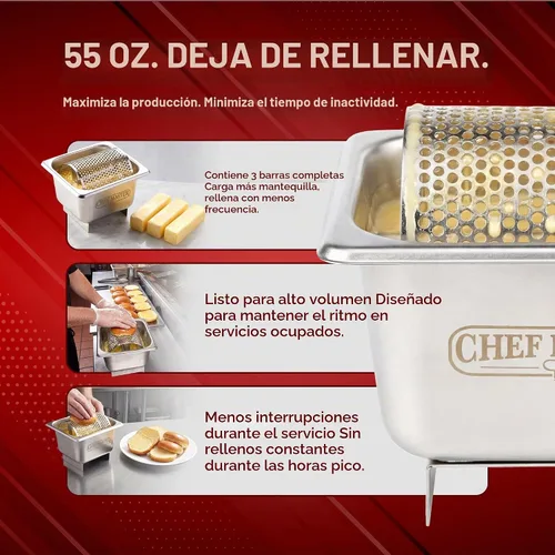 Vista 4 de Esparcidor de mantequilla de acero inoxidable, rodillo de mantequilla para plancha que puede contener 3 barras de mantequilla, rueda esparcidor