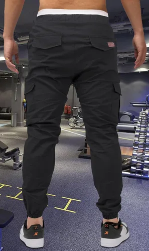 Vista 4 de OUTSON Pantalones deportivos de algodón para hombre, pantalones deportivos casuales de algodón, pantalones deportivos de gimnasio, pantalones largos