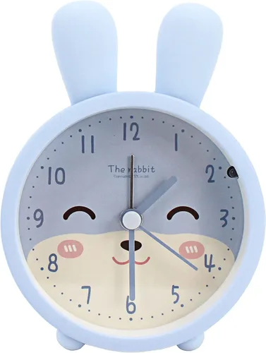 Vista 12 de Reloj despertador de silicona silencioso sin tictac para niños, con diseño de animal, para viajes, con luz nocturna (A- conejo blanco)
