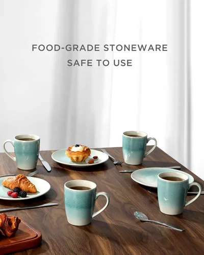 Vista 5 de Juego de Tazas de Café Famiware, Juego de 4 Tazas de 13 oz, Tazas de Gres para Café con Leche, Té Caliente, Mocha, Cacao, Capuchino, Aptas