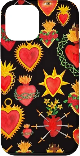 Vista 16 de iPhone 14 Pro Max Hearts Mexican Days of the Dead Latina Milagros Folk Art Fun Case