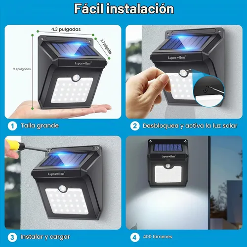 Vista 3 de Luposwiten Luces solares para exteriores, 28 LED, luces solares con sensor de movimiento con ángulo de movimiento de 125°, impermeable, IP65 28LED-4P