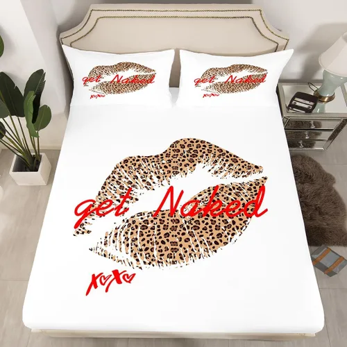 Vista 9 de Feelyou Leopard Print Lips Fitted Sheet Twin Size for Kids Boys Girls Cheetah Print Bed Sheets Set 16" Deep Pocket Soft Breathable Microfiber