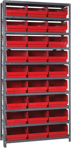 Vista 353 de Quantum QSBU-245BK Heavy Duty Shelving Unit with (7) Shelves and (24) QUS245 Black Bins for Garage Warehouse Storage Distribution 400 lb Load