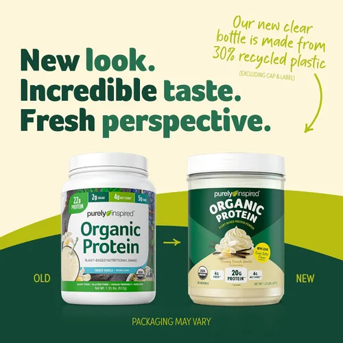 Vista 3 de Purely Inspired Proteína vegana orgánica a base de plantas en polvo para mujeres y hombres, 0.78 oz de proteína vegetal de guisantes y Country