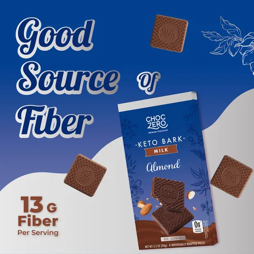 Vista 6 de ChocZero Corteza de almendras de chocolate con leche, sin azúcar añadida, baja en carbohidratos, alta fibra, apta para dieta cetogénica, sin