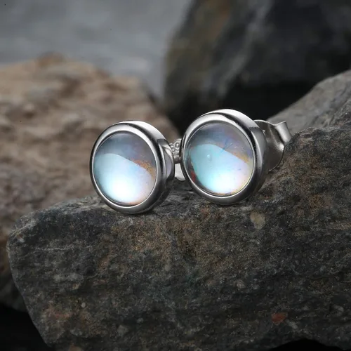 Vista 7 de Milacolato Aretes de plata de ley 925 con piedra lunar chapados en oro de 14 quilates, aretes de piedra lunar sintética, joyería de piedra lunar