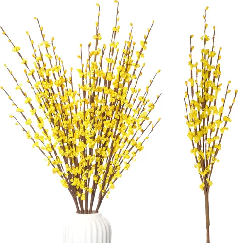 Vista 29 de Wootkey 10 piezas de flores artificiales de jazmín de tallo largo, color naranja quemado, jazmín otoñal, tallos florales de otoño para ramos
