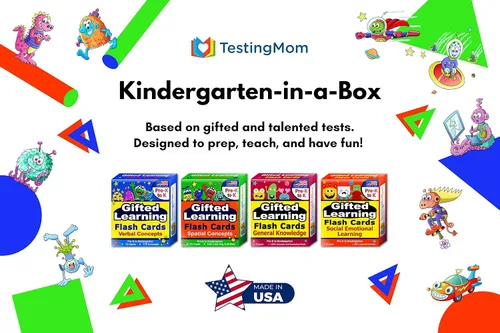 Vista 2 de TestingMom Kindergarten-In-A-Box - Paquete de tarjetas didácticas de aprendizaje para dotados (juego 2) – Conocimiento general, verbal, espacial