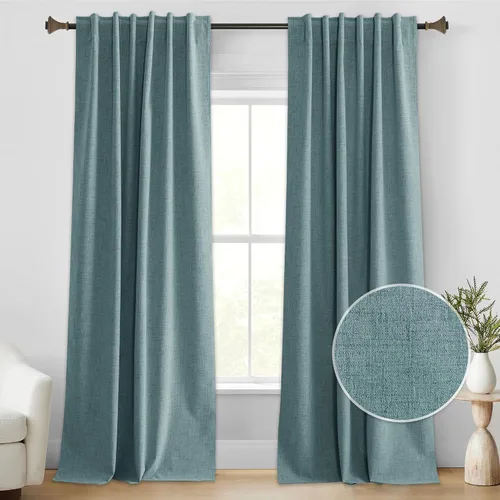 Vista 18 de StangH Cortinas Opacas con Pliegues Pinzados para Dormitorio, Cortinas de Ventana con Textura de Lino Beige con Ganchos, Aislante de Energía Neutro