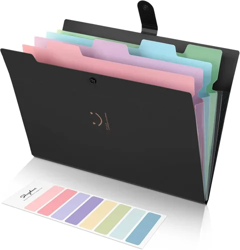 Vista 4 de SKYDUE Carpeta de archivos expandible con 5 bolsillos, bonito organizador de archivos de acordeón, carpeta de archivo tamaño carta, organizador