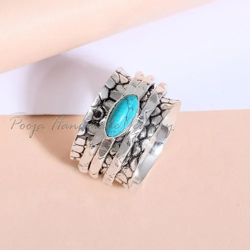 Vista 4 de Turquoise Gemstone Spinner Ring, 925 Sterling Silver Spinner Ring, Meditation Ring, Handmade Spinner Ring, Turquoise Ring, Worry Ring, Thumb Ring
