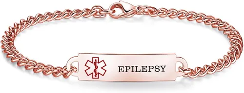 Vista 75 de Pulseras de identificación de alerta médica de 6.5 "-8.5" para mujeres, pulseras de emergencia médica de acero inoxidable, grabado gratuito