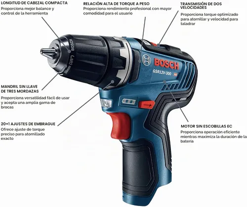 Vista 2 de Bosch GSR12V-300N 12V Max EC Sin escobillas 3/8 Pulg. Taladro/atornillador (herramienta desnuda)
