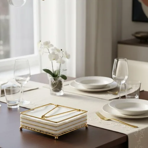 Vista 2 de NAZANIN Servilletero dorado para encimera de cocina y mesa de comedor Moderno dispensador de servilletas de papel decorativo de alambre de metal