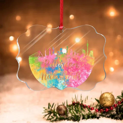 Vista 13 de Países Bajos Rotterdam Adornos de Navidad Países Bajos Rotterdam Acuarela Arte Paisaje urbano Adorno de Navidad Acrílico Colorido Horizonte