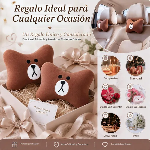 Vista 6 de CHERISH - Almohada para el cuello del automóvil, paquete de 2 cojines de apoyo para reposacabezas de oso, accesorio suave y cómodo, reposacabezas