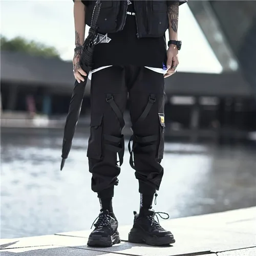 Vista 2 de Pantalones deportivos Techwear para hombre, estilo hip hop, casuales, para exteriores, pantalones cargo holgados y tácticos