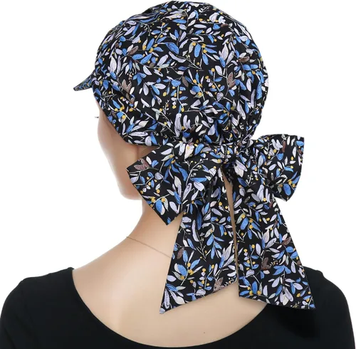 Vista 5 de Alnorm Turbante ajustable 100% algodón con cordones con diseño de bandas de algodón
